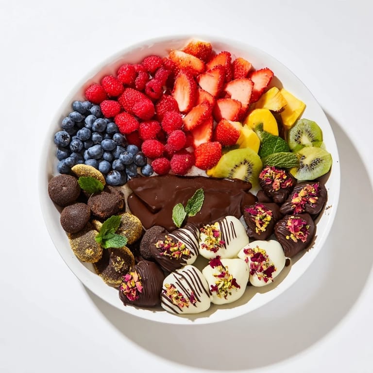 Beautiful arrangement of fresh fruit alongside the Sweet Dessert Decadence, perfect for a special occasion.