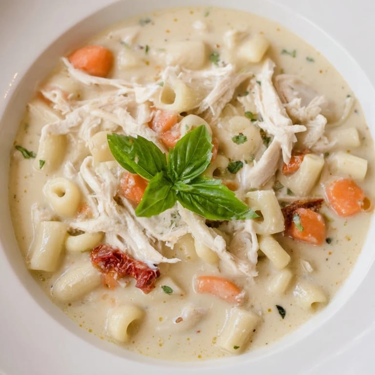 A steaming bowl of comforting Marry Me Chicken Soup, finished with fresh basil, for a flavorful dinner.