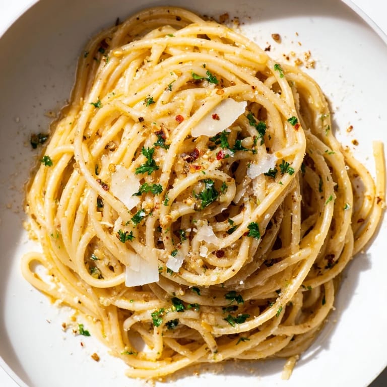 A bowl of delicious Aglio e Olio Express Pasta with Parmesan, offering a warm and savory aroma.
