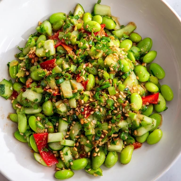 Chilled and refreshing—a beautiful bowl of edamame salad is perfect as a side dish.