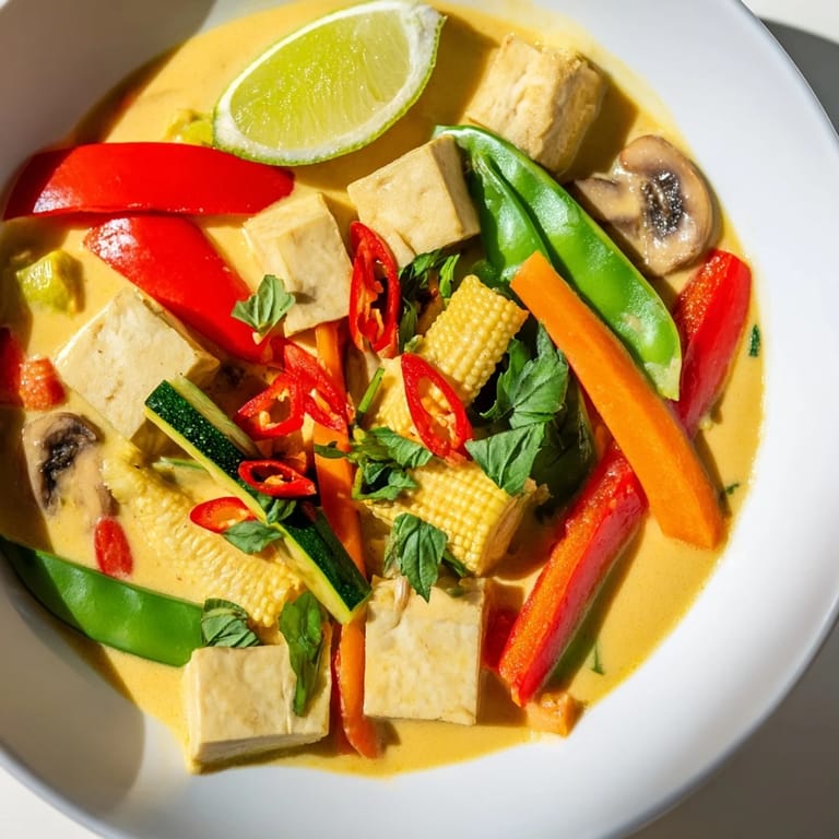 A close-up of a bowl of spicy Thai Green Curry Coconut Soup, perfect for a cozy, flavorful dinner.