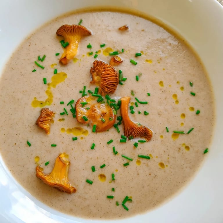 Thick and velvety creamy mushroom bisque, the perfect appetizer with a deep, earthy flavor.