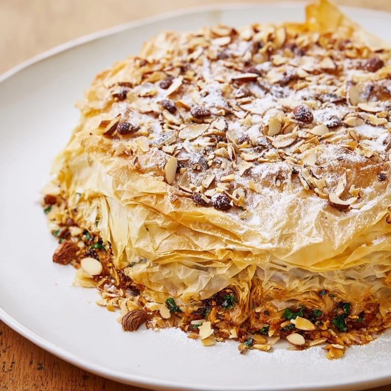 Imagine the aroma: a warm, savory Moroccan Pastilla Pie with a crispy phyllo pastry crust.