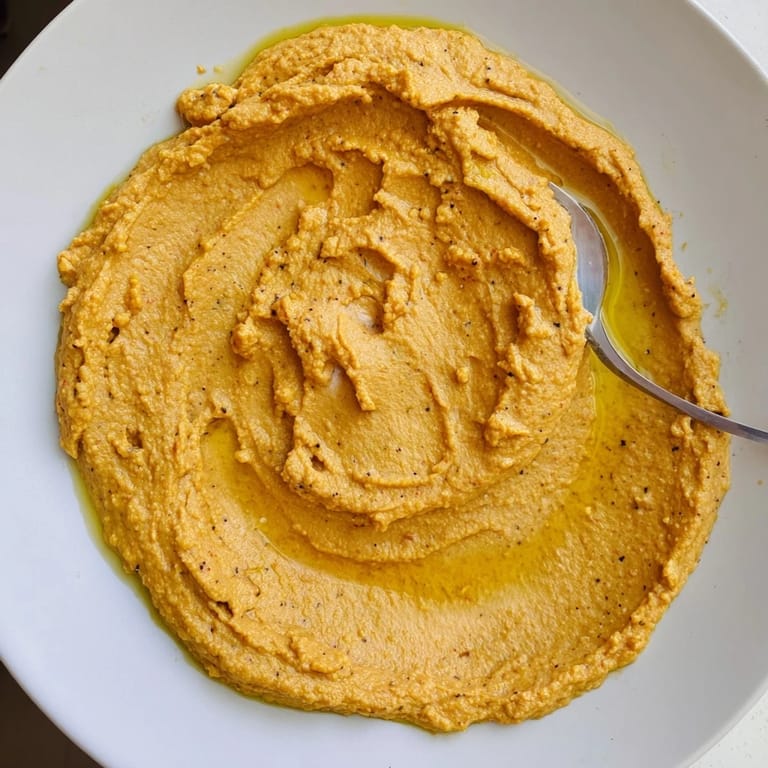 Vibrant golden Chickpea Curry Paste in a food processor, showing the smooth, aromatic texture of this easy Indian-inspired dip.