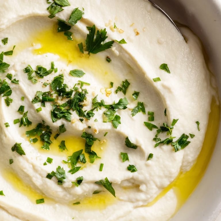 Velvety white bean dip in a serving bowl, drizzled with olive oil and ready for a party platter.