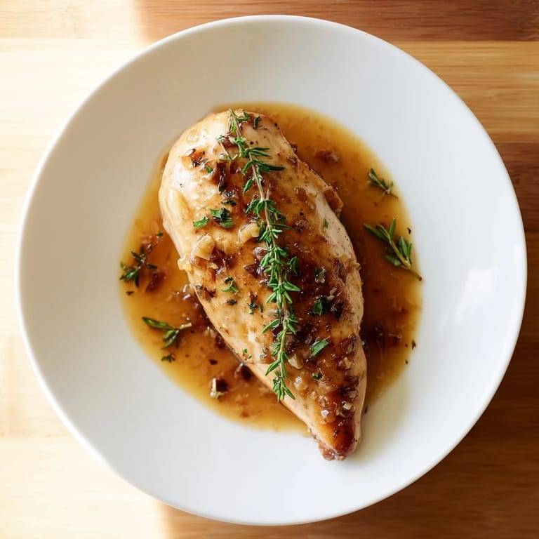 A close-up shows tender chicken simmering in a sweet and tangy honey Dijon sauce, perfect over mashed potatoes for dinner.