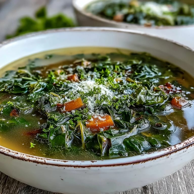 Bright green Swiss Chard Soup simmering in a pot with carrots, celery, and garlic for a wholesome vegetarian dinner.