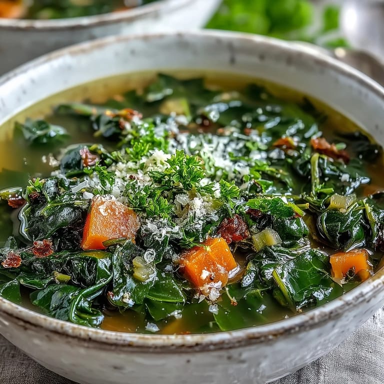 Healthy Swiss Chard Soup ladled into a white bowl, lemon juice and fresh herbs adding vibrant color and flavor.