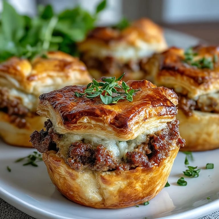 Freshly baked Mini Beef Tourtières resting on a cooling rack with steam rising gently.