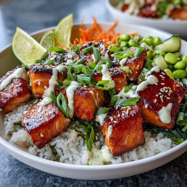Perfectly broiled salmon sits beside avocado and edamame for a balanced, colorful dinner bowl.