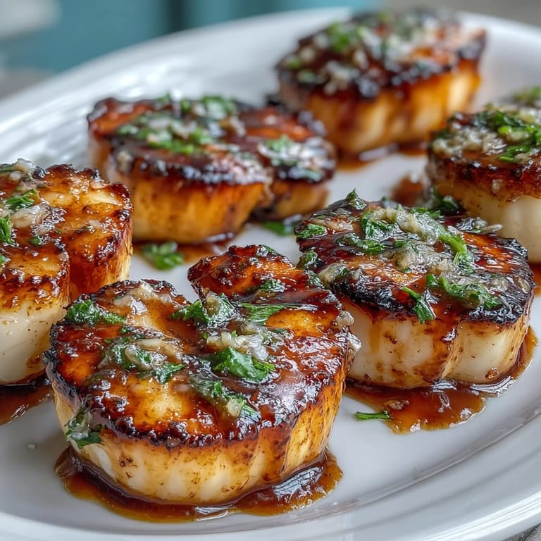 Plump scallops cooked to a golden crust, bathed in a rich lemon garlic butter sauce for a fresh seafood dinner.