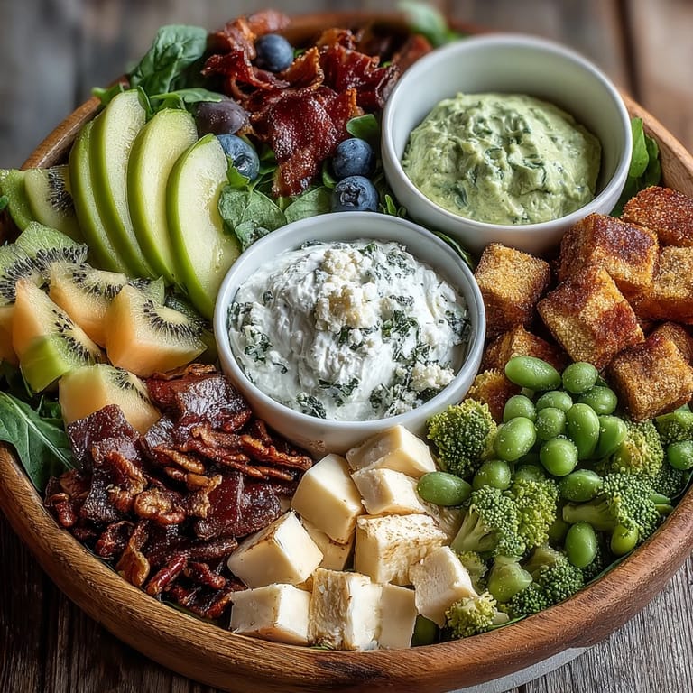 Colorful St. Patricks Day green food board with fresh produce, cheeses, and festive sweet treats.