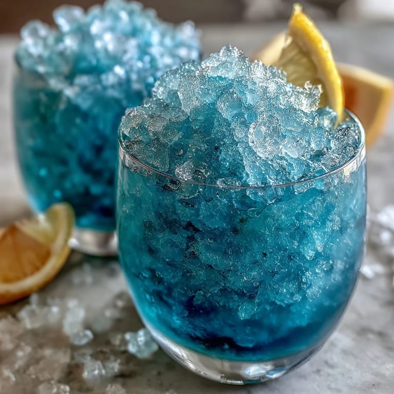 Vibrant blue slushie blending tangy lemon and sweet raspberry, served with fresh mint and lemon slices.