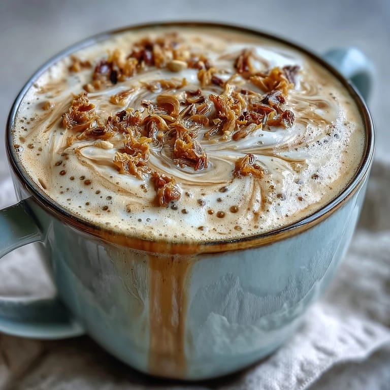 Warm dandelion tea latte with vanilla and oat milk, topped with silky foam for a soothing, plant-based beverage.