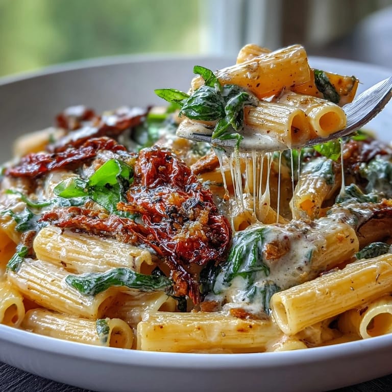 Hearty One-Pot Tuscan Pasta with al dente pasta, sun-dried tomatoes, and Italian herbs for a comforting meal.