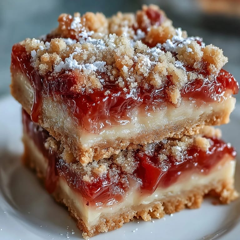 Tangy rhubarb nestled in a buttery shortbread crust, finished with a silky custard layer for a classic American dessert.