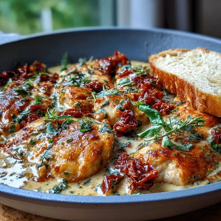 Mouthwatering Marry Me Chicken served in a skillet, featuring tender chicken in a velvety sauce with fresh parsley.