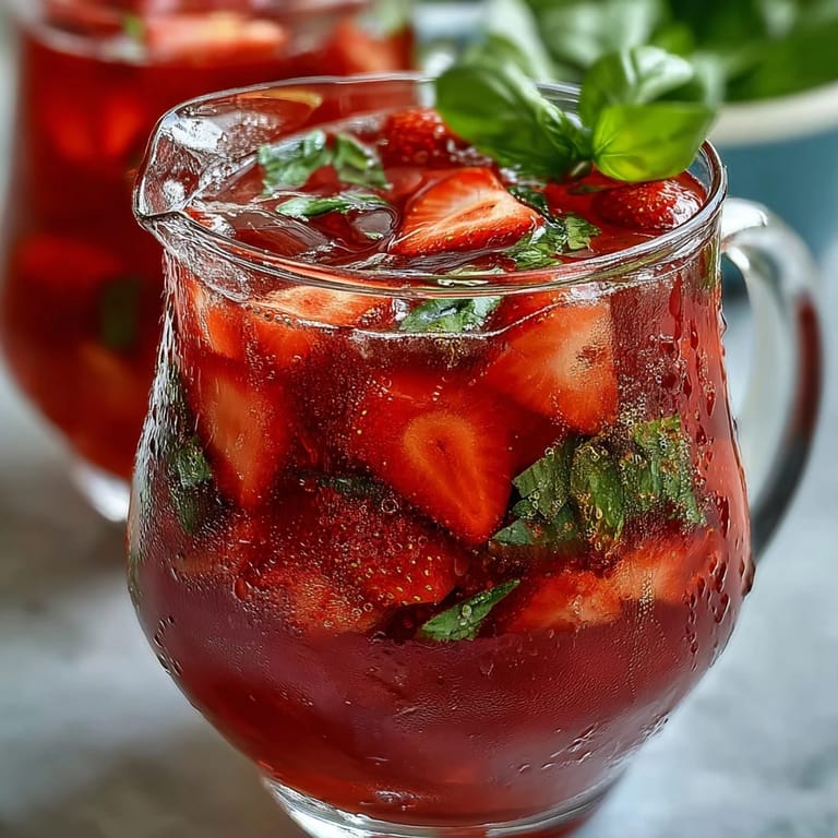 Strawberry basil lemonade pitcher bursting with bright, fruity, and herbaceous flavors.