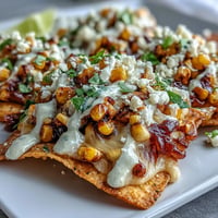 Crispy tortilla chips loaded with charred corn, melted Monterey Jack, and cheddar, topped with cotija cheese and fresh cilantro for vibrant Cinco de Mayo elote nachos.