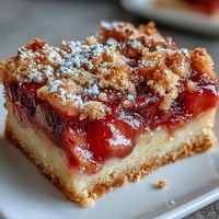 A golden shortbread crust topped with vibrant rhubarb and creamy custard filling, these bars are perfect for spring gatherings.